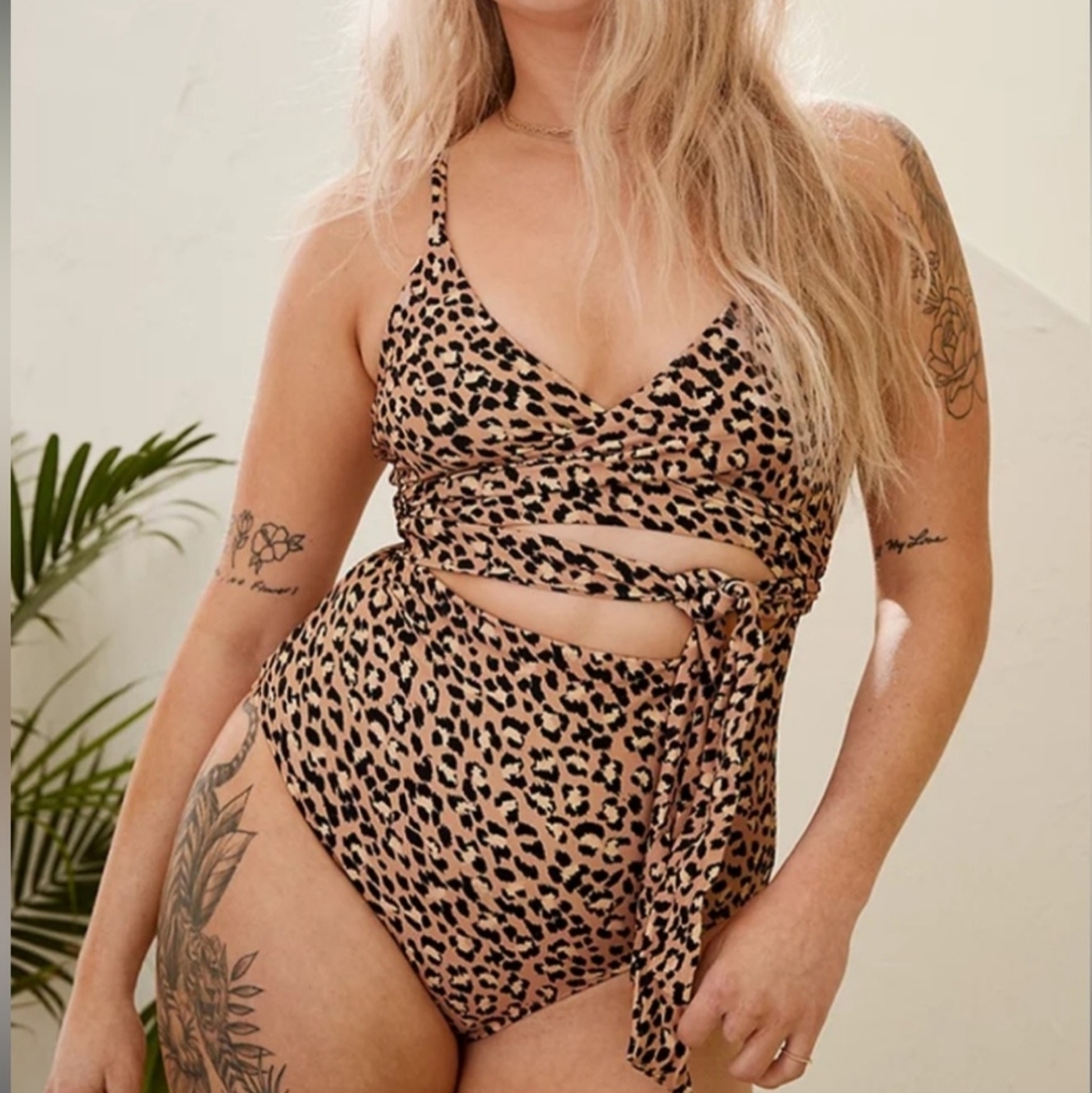 Leopard Print Wrap Swimsuit
